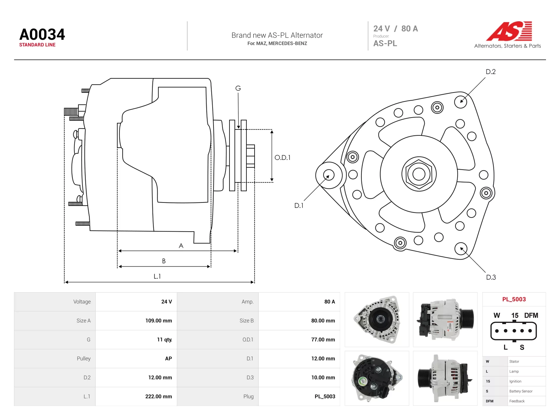 Alternateur AS-PL A0034 camion