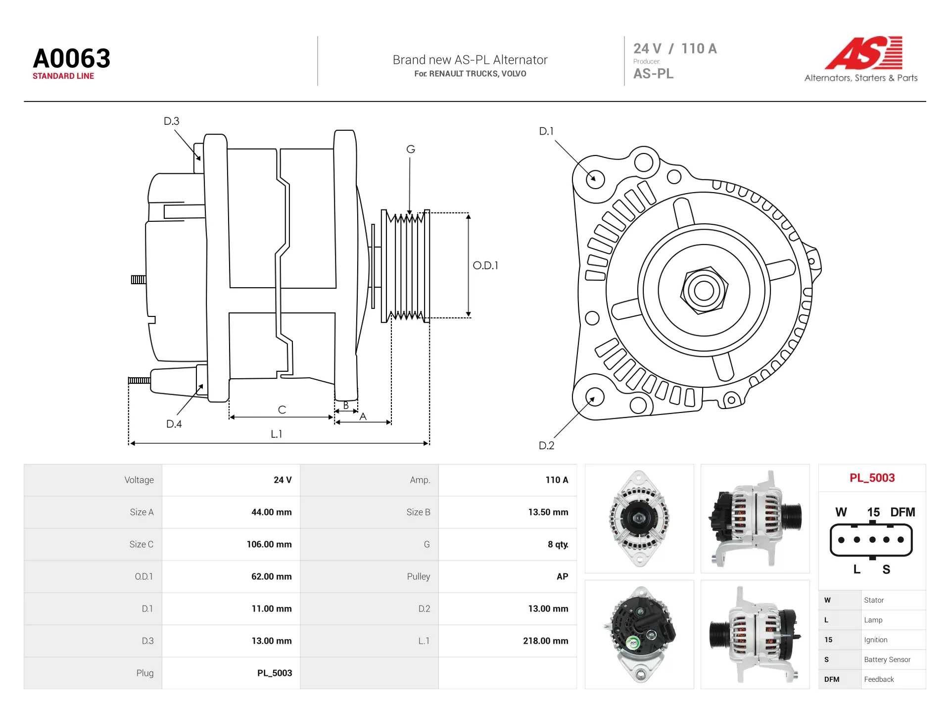 Alternateur AS-PL A0063 camion