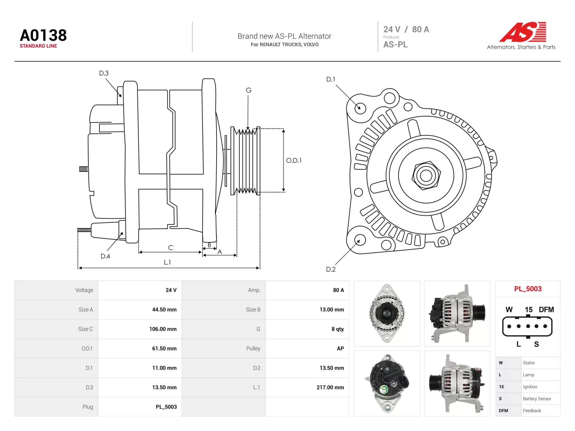 Alternateur AS-PL A0138 camion
