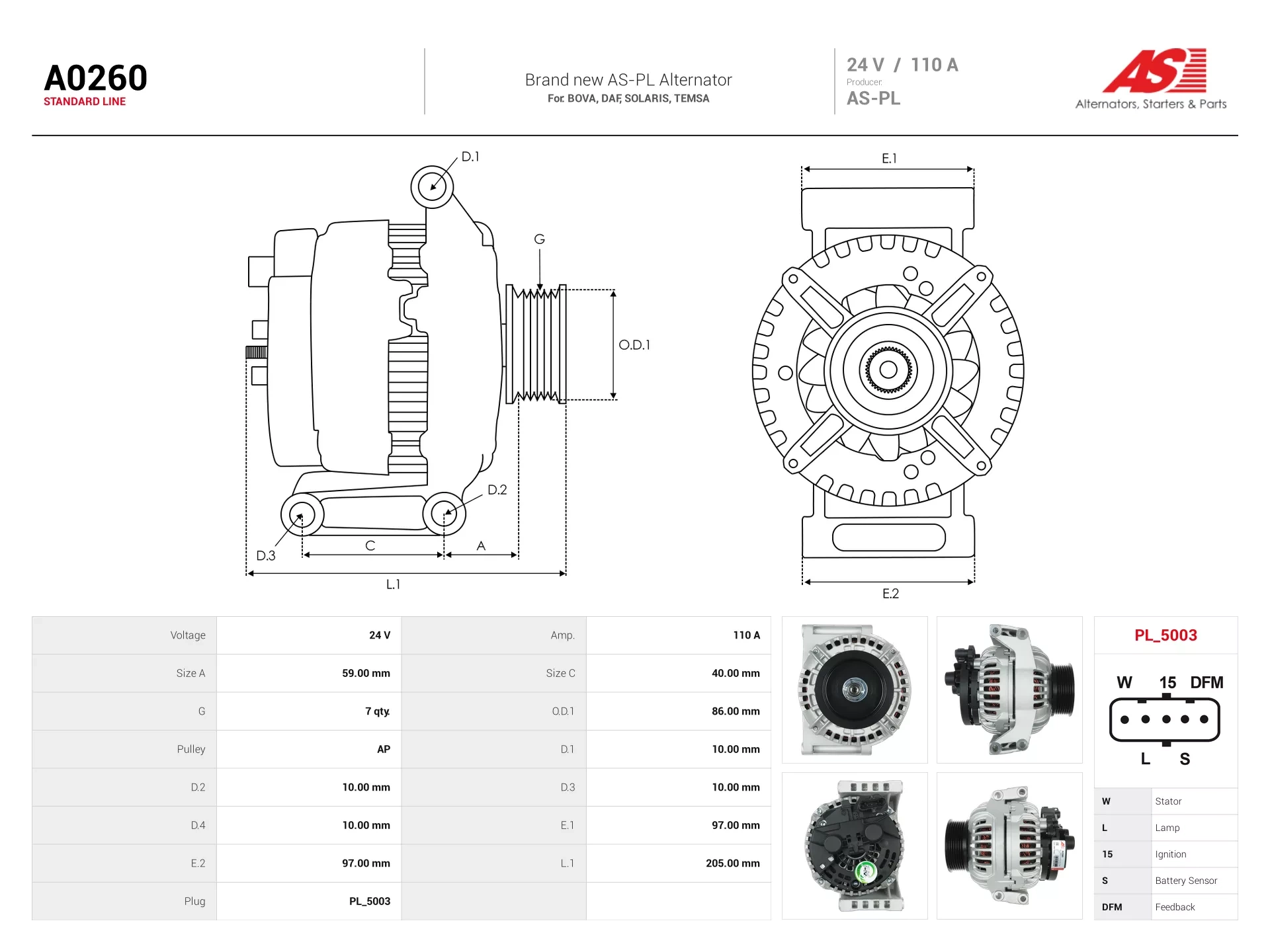 Alternateur AS-PL A0260 camion