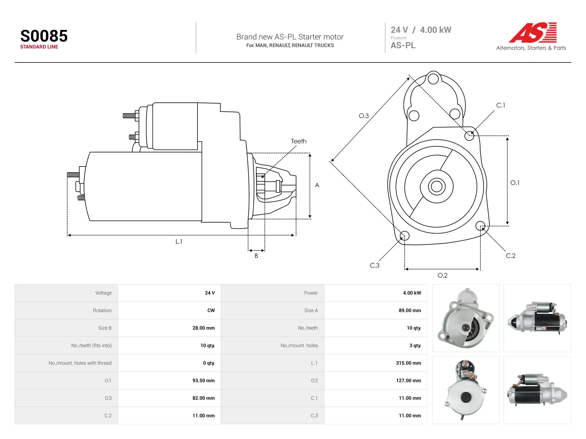 Demarreur AS-PL S0085 camion