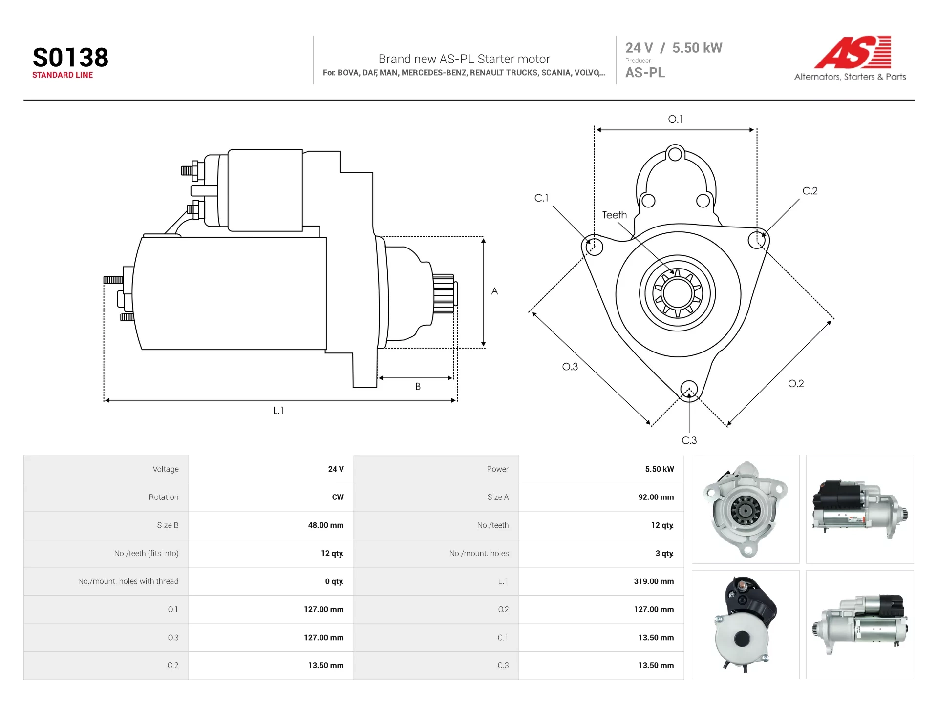 Demarreur AS-PL S0138 camion