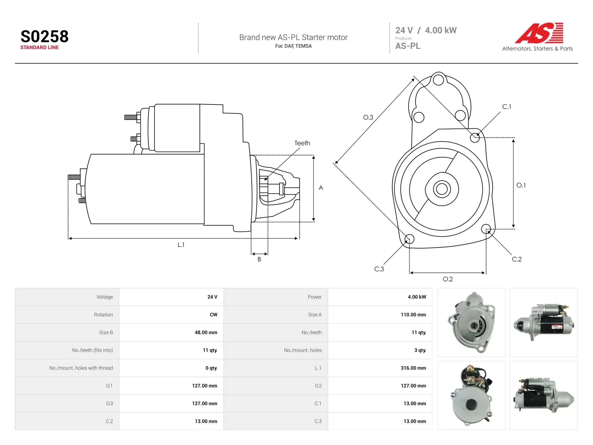 Demarreur AS-PL S0258 camion